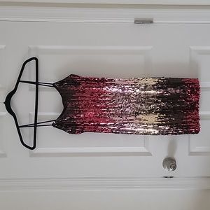 Forever 21 Sequins Gold Red Bronze Rose Spaghetti Strap Dress Size Medium